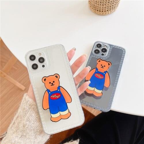 ZUIDID 3D Cartoon Bear Grip Stand Holder Phone Case For iPhone 11 12 Pro XS MAX XR X SE20 7 8Plus Clear Soft Silicone Cover Capa