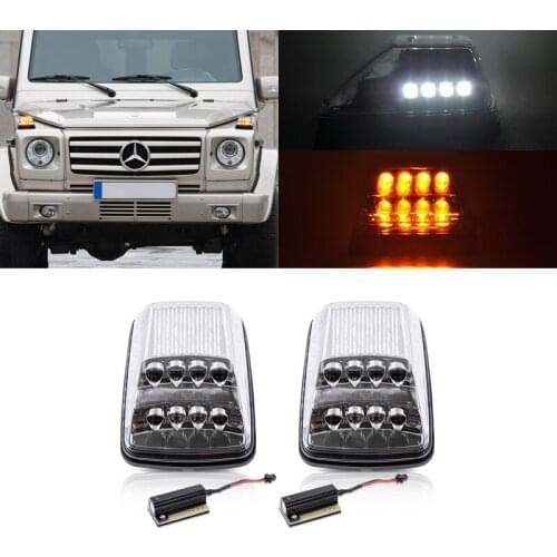 For Benz W463 1990-2018 G500 G550 G55 AMG Front Wing Amber Led Side Marker Lights White Led Running Position Corner Lamps