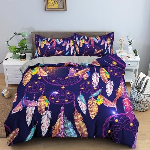 Dreamctcher Bedding Sets Feather Duvet Cover Bed Linen Bedclothes Twin/Queen/King Size Bed Room For Kids Bedding Christmas Gifts