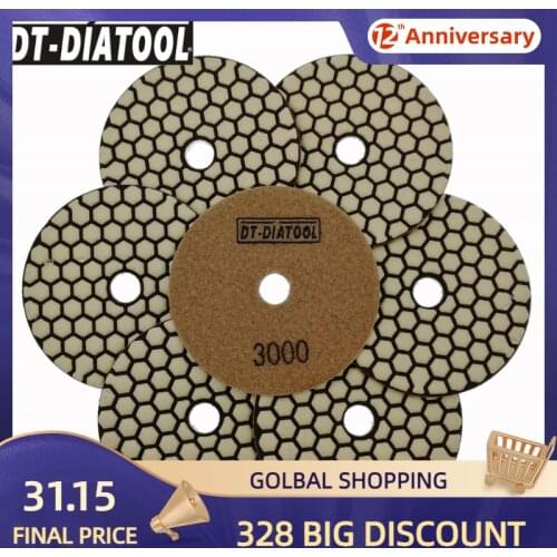DT-DIATOOL 7pcs Dia 4 inch/100mm Resin Bond Diamond Dry Polishing Pads Grit #3000 Sanding Disc For Granite Marble Stone