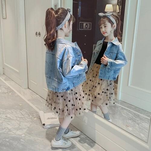 Denim Spring Autumn Jacket for Girls Coat Clothes Children Long Sleeved Jacket Kids Girl Clothing 4-13T Girls Jeans Coat