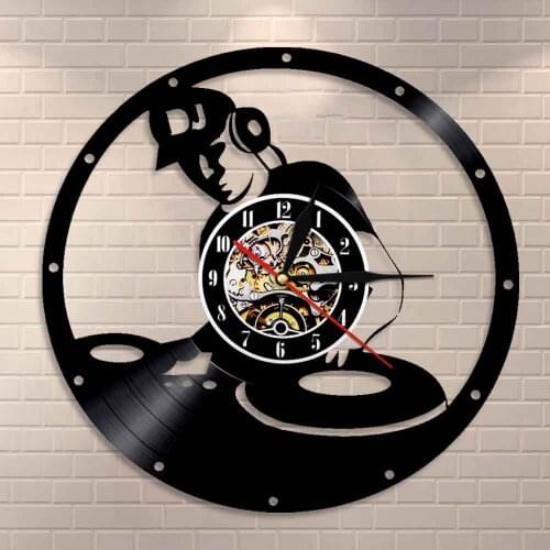 Electronic Music Room Decoration DJ Mixer Vintage Vinyl Record Clock Music Disc Jockey Mixing Turntables Vinyl LP Wall Clock
