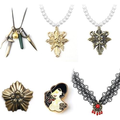 Residents Evils Villages Biohazard Alcina Dimitrescu Ethan Winters Collar Badge Chain Necklace Enamel Pin Neck Pendants Vintage