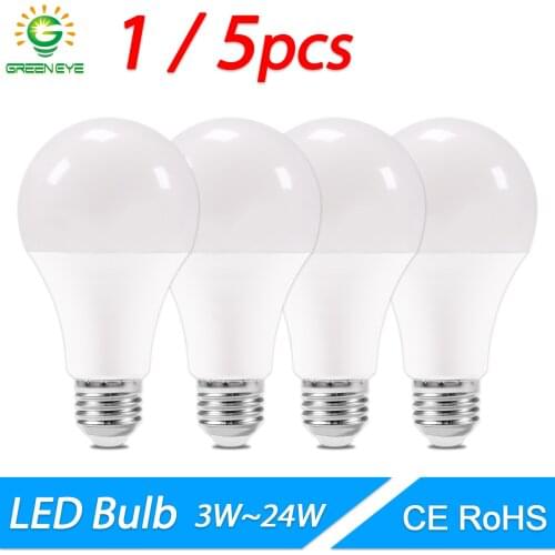 GreenEye 1PC/5Pcs LED Bulb Dimmable Lamps E27 E14 20W 18W 15W 12W 9W 5W 3W AC220V 240V Real Power Lampada LED Bombilla Ampoule