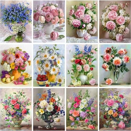 Huacan 5d Diy Diamond Painting Flower Farmhouse Home Decor Embroidery Vase Mosaic Diamond Art Full Drill