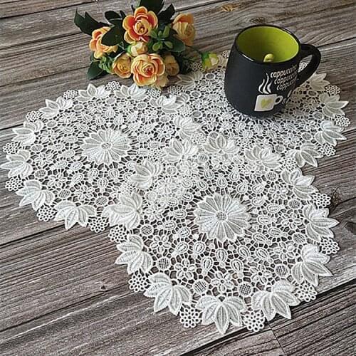 Delicate Table Placemat Napkins Round Mat Pad Christmas Lace Doilies Hollow Embroidery Flowers Coasters Banquet Wedding Decor