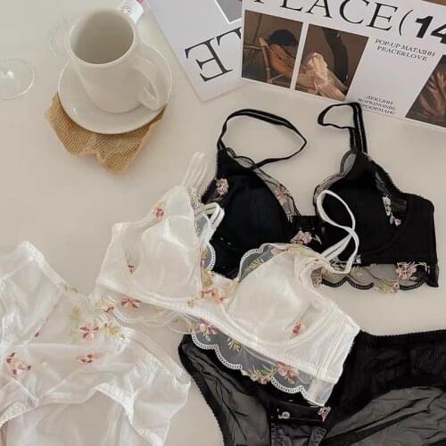 Sexy Embroidery Lace Bra Set Women Lingerie French Wireless BralettesTop Push Up Brassiere Females Underwear Bra and Panty Set