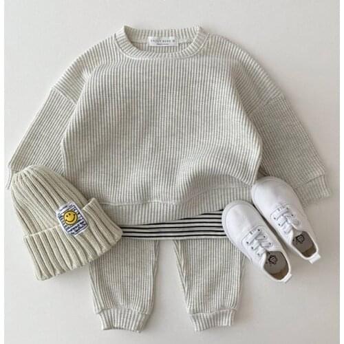 Koodykids Autumn Baby Boys Grils Solid Green Grey Clothes Set 2PCS Toddlers Boys Girls Shirt Pants Clothing Sets 9M-3T