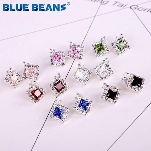 Square Geometry fashion Female earrings Shining Cubic Zircon clip Non Pierced Pendientes Silver Color Earring Clips CC Jewelry