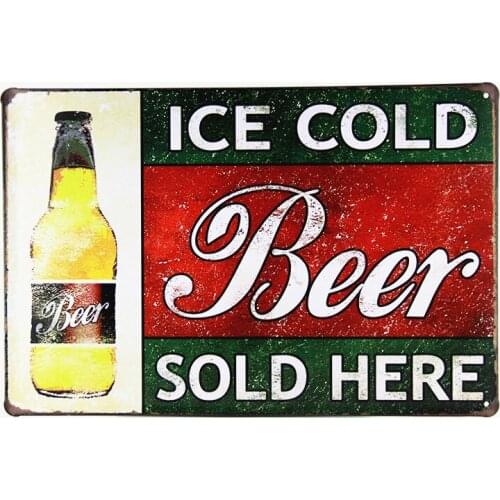 Retro Metal Tin Signs Poster Ice Cold Beer Sold Here wall stickers home decor