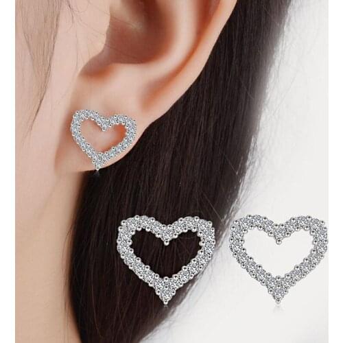 Cute Hollow Love Heart Stud Earrings Shiny 3A Cubic Zirconia Earrings Fashion Party Jewelry Gifts For Girls Women brincos