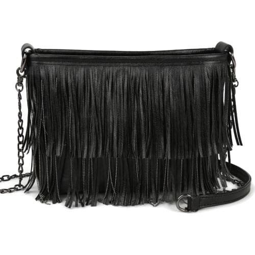 Fashion Women Shoulder Bags Designer Crossbody Mini PU Leather Brand Luxury Punk Tassel Beaded Chain Of Girls Cheap Small Black