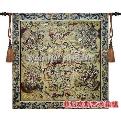 Hot selling100% cotton fashion classical wall hanging tapestry fabric soft -Small angel European classical flowerpots tapestry