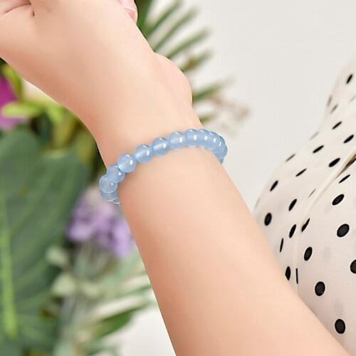 Men Bracelets Natural Healing Energy chalcedony Bracelet Polished 8mm Amethysts Beads Bangle Elastic Pulsera Women Jewelry