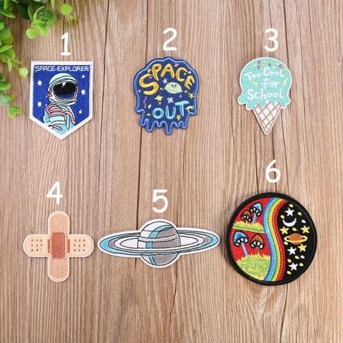 Cheap Band-aid Plant UFO Embroidery Patches Clothing DIY Astronaut Appliques Clothes Stickers Ice cream Iron on Space Badge