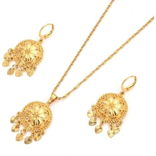 New african Jewelry Sets gold tassel Pendant Necklace For Women Chain girls kids party Jewelry Dubai Arab wedding bridal gift