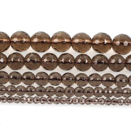 Natural Stone Tawny Faceted Transparent Stone Charm Round Loose Beads For Jewelry Making Needlework Bracelet DIY Strand 4-12 MM