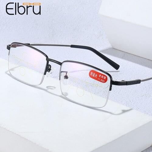 Elbru Memory Titanium Alloy Anti Blue Light Reading Glasses Smart Zoom Progressive Multi-focus Ultralight Presbyopic Spectacles