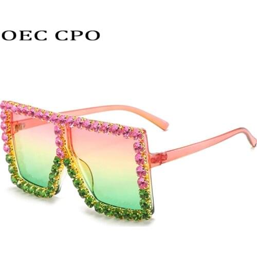 OEC CPO Oversized Square Diamond Sunglasses Women Brand Designer Rhinestone Sunglasses Female Goggle Vintage Eyeglasses O943