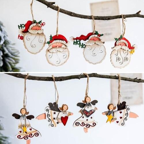 Navidad 2020 Santa Claus Pendant Xmas Tree Decor Wooden Angel Drop Ornaments Christmas Gifts Christmas Decorations Home