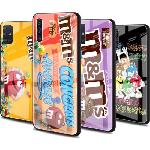 Luxury Glass Cover for Samsung Galaxy A51 A50 A71 A70 A21s A31 A10 A40 A41 A52 Tempered Phone Case M&Ms Chocolate