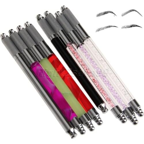Manual Tattoo Pen Eyebrow Permanent Makeup Tool Tattoo Machine 3D Microblading Needle Transparent Crystal Ruby