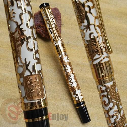ROLLER BALL PEN JINHAO 5000 DRAGON EMBOSSED WHITE AND GOLDEN