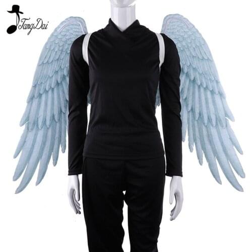 TDAICHAN High Quality Pu Foam Soft Engelenvleugels Adult Women Cosplay Costume Black and White Asas De Anjo Alas De Angel Wings
