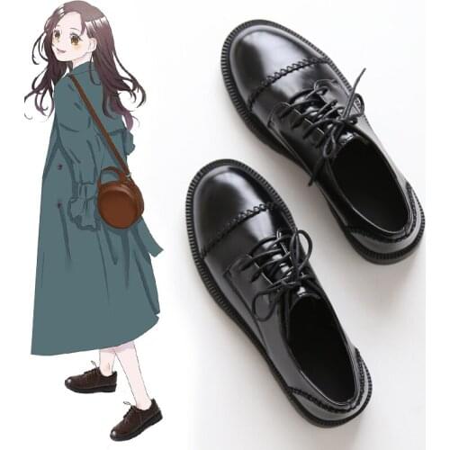 Jk uniform shoes small leather shoes female english style 2020 new net red wild thick with low heel lace black ins soft leather