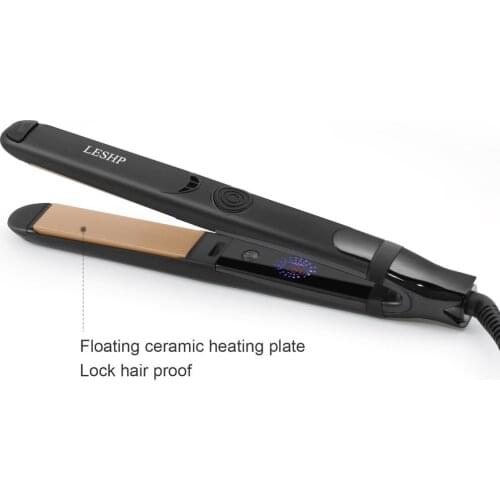 Leshp Flat Iron Hair Straightener With Floating Plate & Elasticity Cool Tip Ceramic Plates Automatic Safety Display Home Care