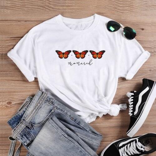 Butterfly Shirt Funny T Shirt Women Tops Fashion Summer Short Sleeve O-neck Cotton Tshirt Women Loose Casual Tee Shirt Femme