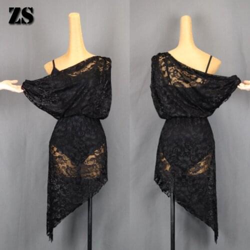 Women Sexy Lace Latin Dance Dress Short-sleeved Ballroom Tango Modern Rumba Latin Performance Practice Dancewear L368