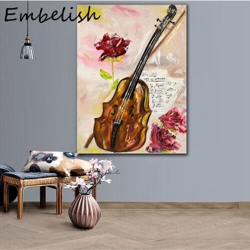 1 Pieces Watercolor Roses And Violin Musical Instrument Posters For Bar Home Decor HD Canvas Oil Living Room Paintings Pictures