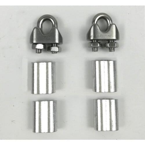 2pcs U type clamps with screws+4pcs aluminum ferrule for 2mm 2.5mm 3mm 3.5mm 4mm Steel hard Flexible Wire Rope Cable
