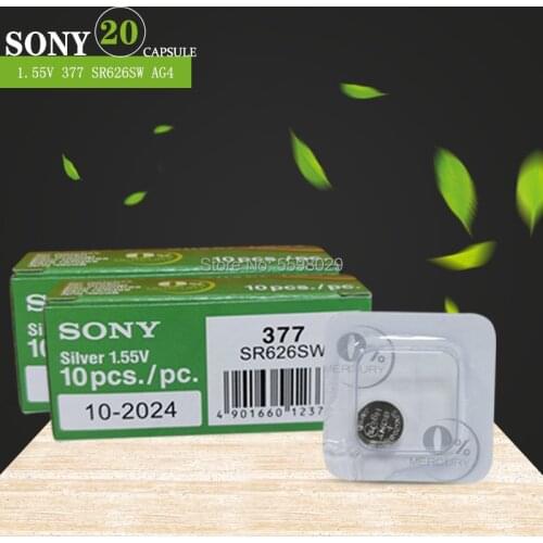 20pcs FOR SONY 1.55V AG4 377A 377 LR66 LR626 SR626SW SR66 AG4 AG 4 Button Batteries Single grain packing