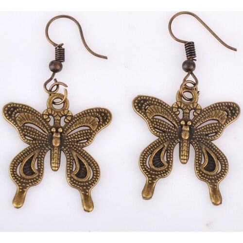 25*27MM Vintage Antique bronze plated filigree butterfly earrings metal drop dangle alloy earing jewelry women fashion jewellery