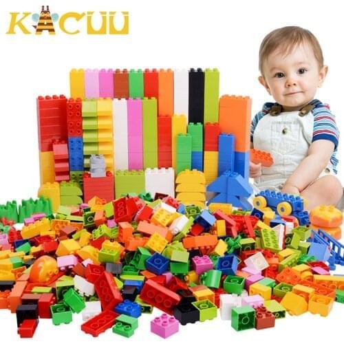 68-272PCS Big Size Building Blocks Colorful Bulk DIY Bricks With Figure Accessories Compatible Duploed Toys for Children Gift