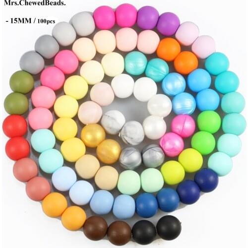 Free Shipping 100Pcs Candy Silicone Beads Round 15MM Chew Nursing Beads Charm Necklace Pendant BPA Free Baby Teether Toys