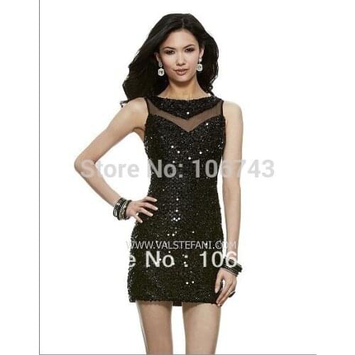 Free shipping 2018 new design vestidos special occasion sexy elegant black shining sequin Short party prom gown bridesmaid Dress
