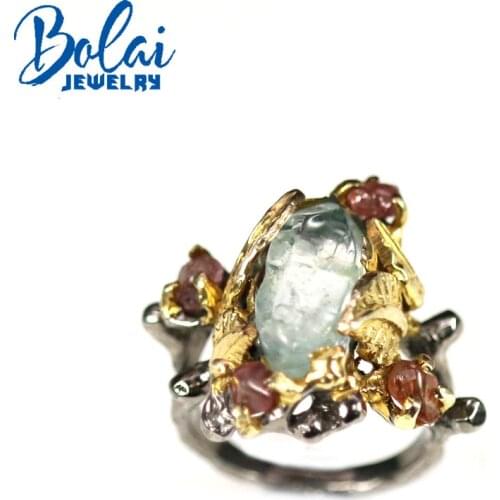 Bolai,925 sterling silver natural aquamarine rough big ring, light luxury retro design is suitable for party anniversary wear