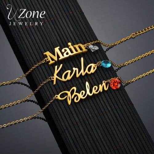 UZone Custom Name Bracelet With Cubic Zirconia Stainless Steel Personalized Name Adjustable Bracelets For Women Girls Jewelry
