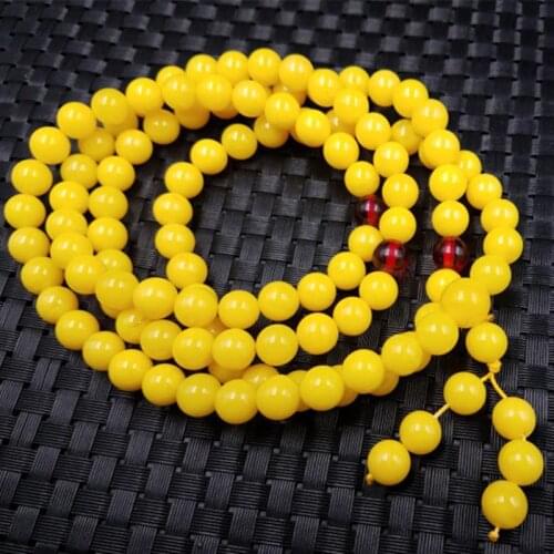 Yellow amber round bead necklace 10mm round bead bracelet 108 amber multi-circle bracelets