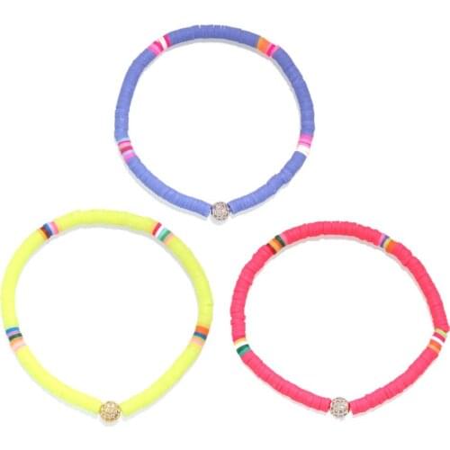 Boho Multicolored Polymer Clay Heishi Beads Flash Cubic Zirconia CZ Ball Stretch Bracelet Women Girl 2020 New Fashion Jewelry