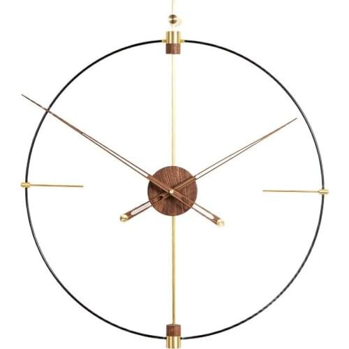 Creative Modern Luxury Wall Clock Metal Gold Walnut Office Luxury Large Size Clocks Wall Home Decor Living Room Reloj Gift D055