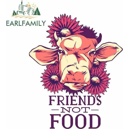 EARLFAMILY 13cm x 10.5cm for Vegan Cow Friends Not Food Anime Car Stickers Trunk Refrigerator Decal Air Conditioner Decoration