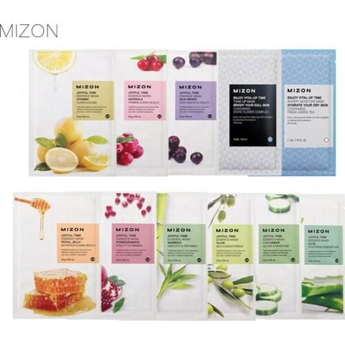 MIZON Joyful Time Essence Mask 10pcs Korean Face Care Natural Plant Facial Mask Moisturizing Sheet Hydrating Soothing Whitening