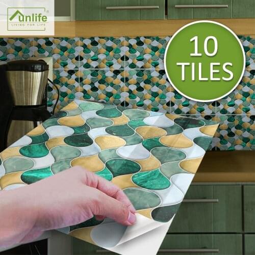 Funlife® BRILLIANT™ 15/20cm Green and Yellow Vine Mosaic Tile Sticker Waterproof Wall Sticker for Kitchen Bathroom Home Decor