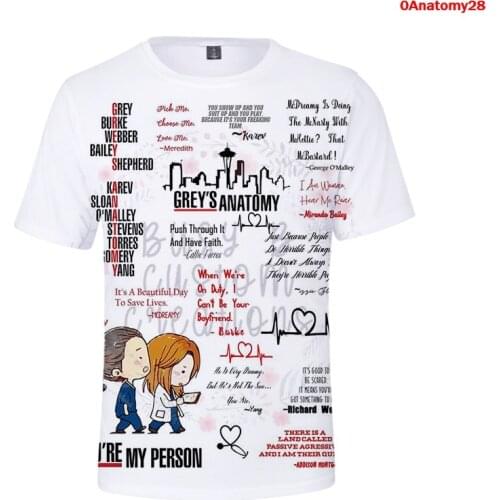 Summer 2020 New 3D Printed T-shirt Greys Anatomy Print Mens T-shirt Print Casual T-shirt O-neck Hip Hop Short Sleeve Plus Size