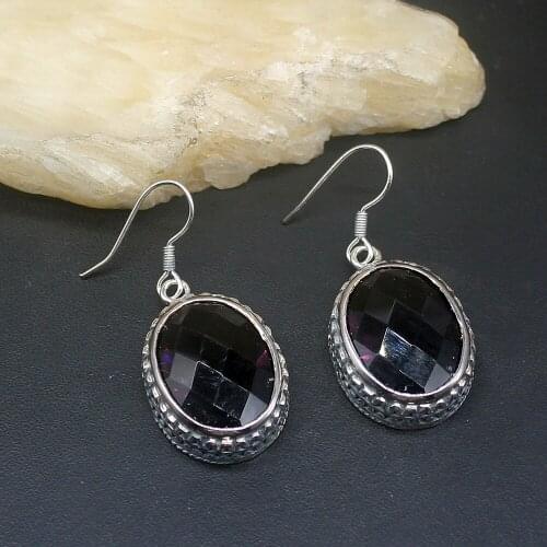 Hermosa Vintage Faceted Purple Amethyst Genuine 925 Silver Dangle Drop Hook Earrings Jewelry Gifts for Women Girls 20214146