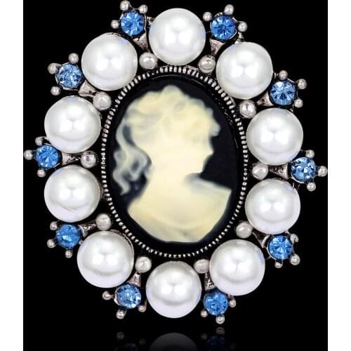Victorian Style Cameo Brooch Pins Vintage Cameo Beauty Head Simulated Pearls Broches Jewelry Gifts For Women AF068